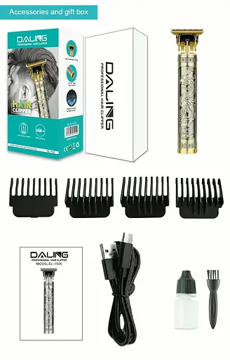Чоловічий акумуляторний триммер 3 в 1 Daling DL-1505 для бороди вусів 5Вт машинка для стрижки T-лезо Золото - фото 4