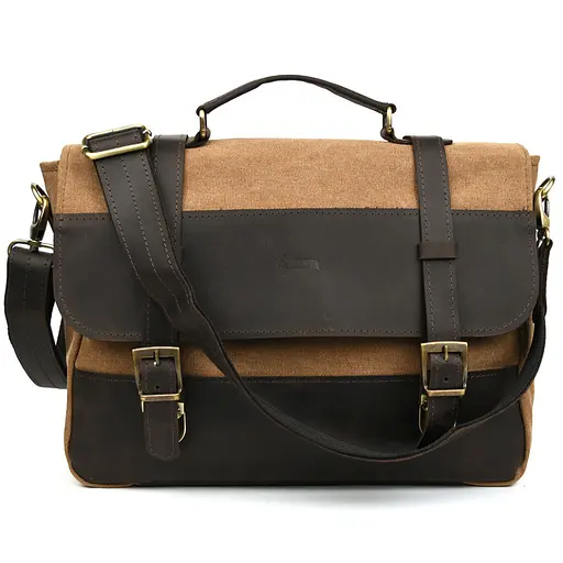 Мужской портфель из канваса и кожи наппа TARWA 36х27х10 см sum0028406 - фото 4