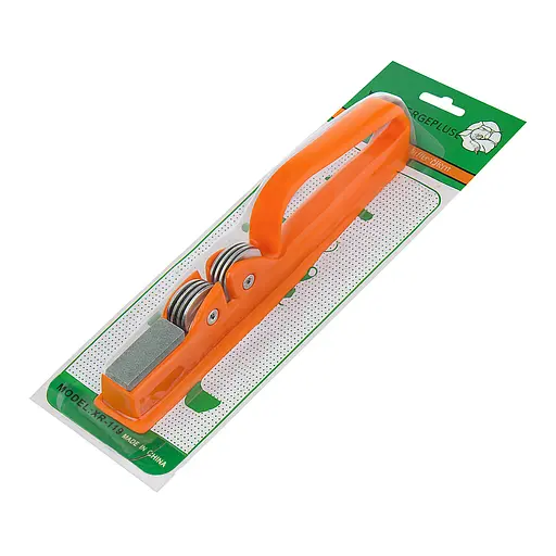 Стругачка для кухонних ножів ручна механічна пластикова зі стругачним каменем Оранжевий, Kitchen Master Помаранчевий 86764 - фото 4
