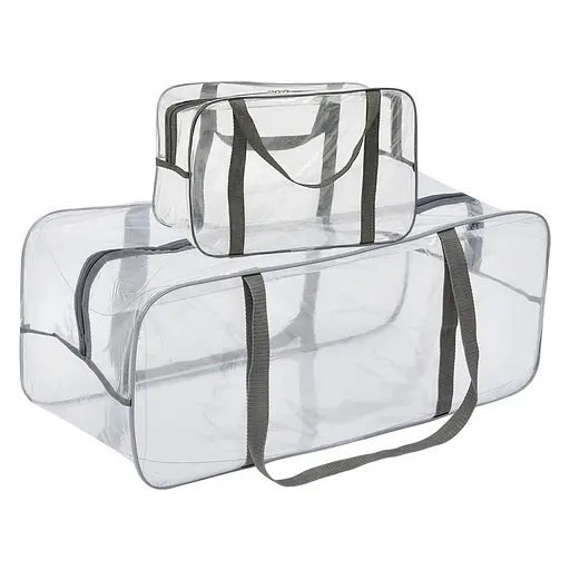Набор прозрачных сумок в роддом: размер S 30х20х15 см + размер XL 60х25х30 см (серые) - фото 1