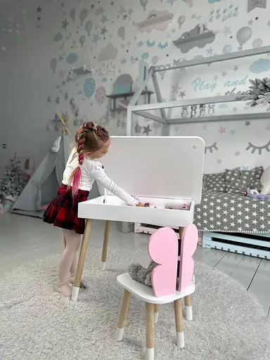 Дитячий столик з ящиком для олівців + стільчик Метелик (Білий з рожевим) - фото 4