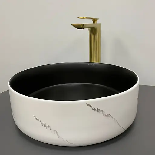 Умивальник VBI Prato білий чорний мармур матовий накладний VBI-011409, Мармур - фото 2
