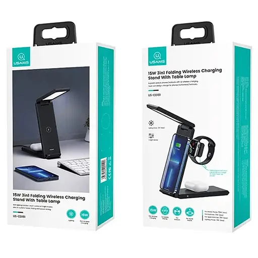 БЗП Usams US-CD181 15W 3in1 with Table Lamp Black - фото 6