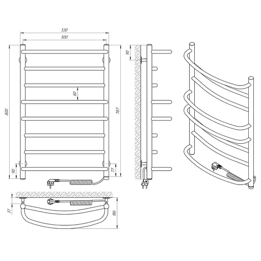 Электрический полотенцесушитель Laris Евромикс П8 500x800 Э сенсор S3 правый 73207683, Хром, Правое, Электронный - фото 6