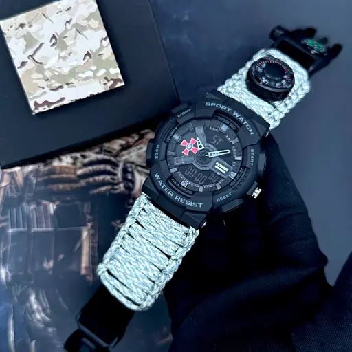 Наручний годинник чоловічий 005BKSU ЗСУ Чорні Паракордний ремінець ACU + Коробка Patriot acs0031046 - фото 3