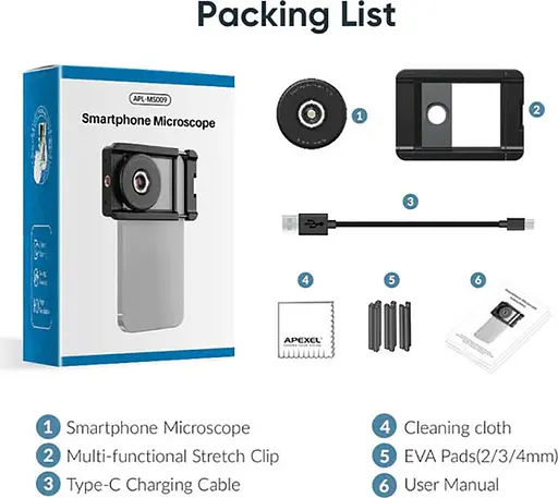 Мікроскоп для телефону Apexel MS009 HD Portable 100X Smartphone Microscope (APL-MS009) [84364] - фото 8