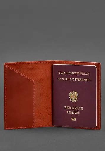 Шкіряна обкладинка для паспорта з австрійським гербом корал - фото 3