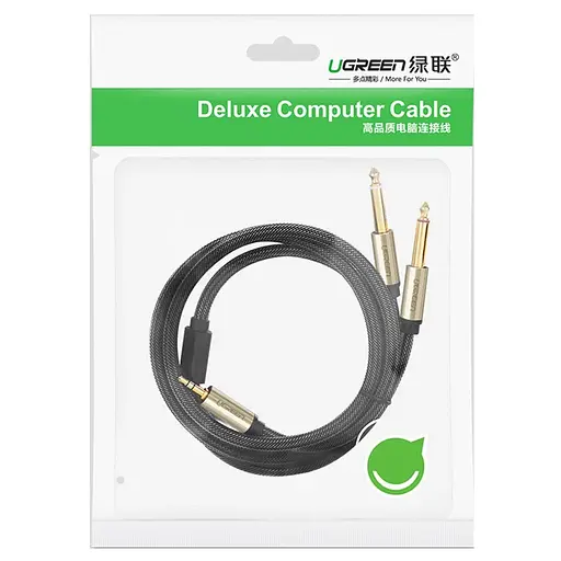 Аудіокабель UGREEN 3.5mm TRS to Dual 6.35mm TS Audio Cable 1m (Gray) - фото 2