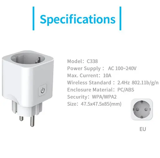 Розумна Wi-Fi розетка smart Voltronic EUC338 10А White - фото 2