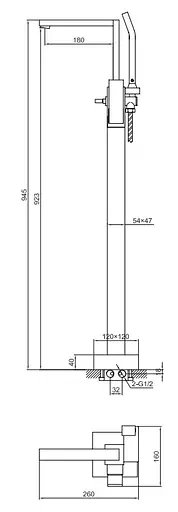 Смеситель для ванны напольный Kohlman Excelent chrome QF1165H Хром - фото 3