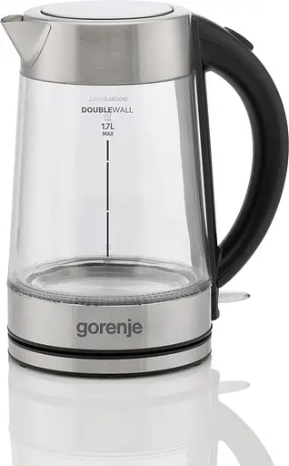 Gorenje Электрочайник 1.7л, 2,200 Вт, strix контроль, стекло, нерж - фото 2