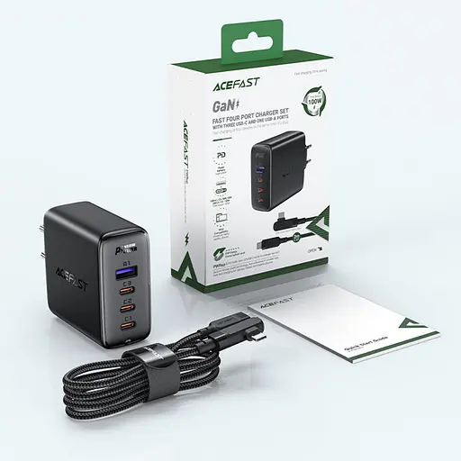Зарядний пристрій Acefast A37 USB/3 Type-C QC PD 100W чорний + кабель Type-C to Type-C - фото 7