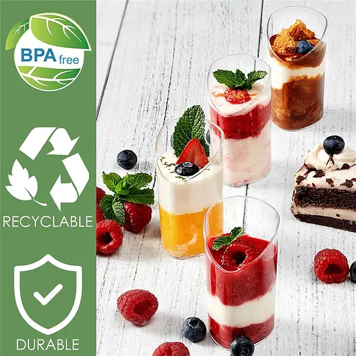 ATHRZ 50 шт. Міні-пластикові десертні чашки з ложками, 75 мл багаторазових похилих круглих десертних чашок, Прозорі чашки - фото 4