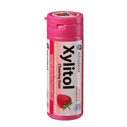 Жувальна гумка з ксилітолом Xylitol Chewing Gum Strawberry для дітей (30 шт), (Miradent) - фото 1