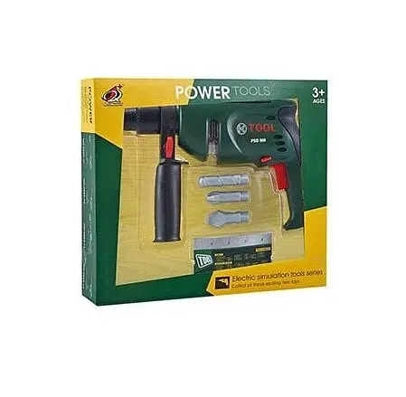 Дрель игрушечная 0223-13, подсветка, 3 насадки, на батарейках, в коробке (6965883400146) - фото 1