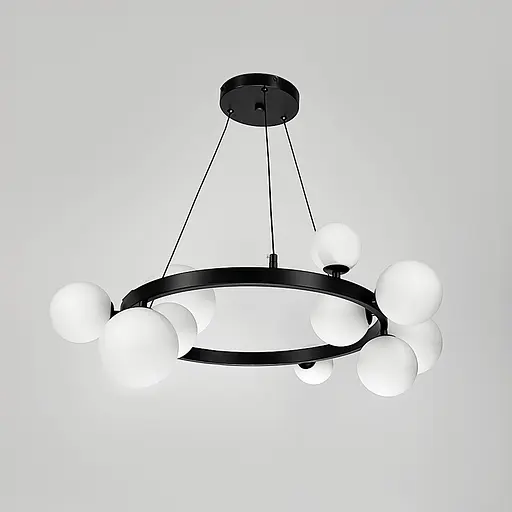 Кольцевая люстра с 10 белыми плафонами в черном корпусе Ø 70 см | Ст. AT32/10R BK+WT | Line F - фото 3