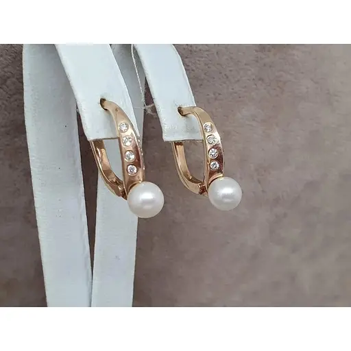 Золоті сережки ЮЗ "Багет" з діамантами і перлами. Артикул 702090 - фото 3