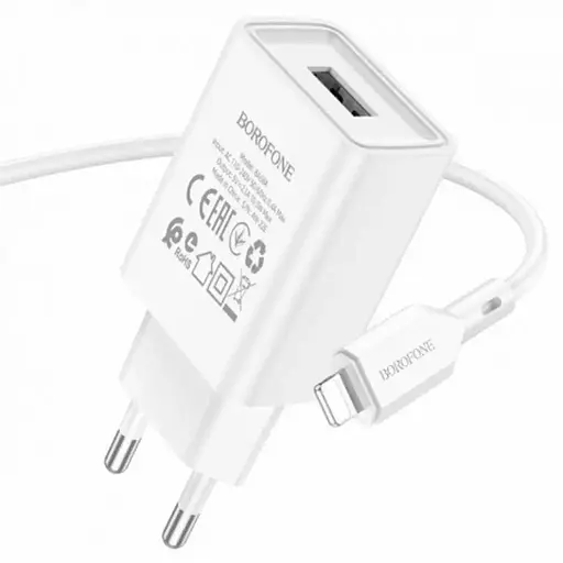 Сетевое зарядное устройство Borofone BA68A 1 x USB/2.1A + кабель Lightning - фото 3