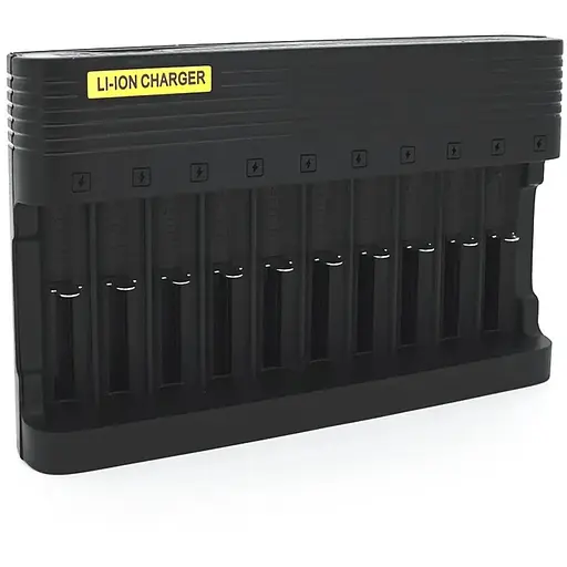 Зарядное устройство универсальное MS-10810A, 10 каналов LED инд., поддерживает Li-ion AA(R6), ААA(R03), 16340,18650