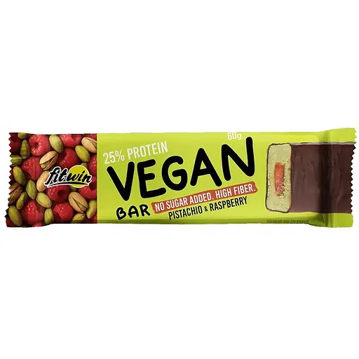 Блок веганских батончиков FitWin Vegan Bar, 12*60 грамм - Фисташка-малина - фото 1