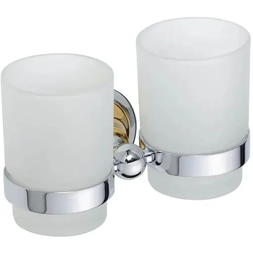 Склянка з тримачем Bemeta Retro подвійна золото/хром скло 144210028 білий - фото 1