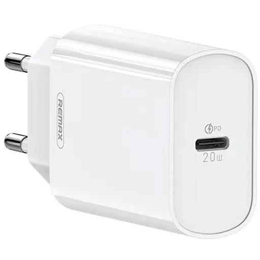 Зарядний адаптер Remax RP-U70 Швидка зарядка 20W 1xType-C PD+QC EU Білий для Iphone та Android