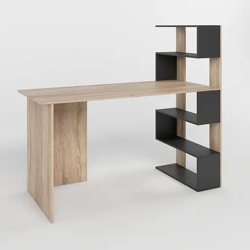 Cтол компьютерный с полками М-ЗОН Джеко 1416P прав Сонома/Антрацит (MZN-031030) - фото 2