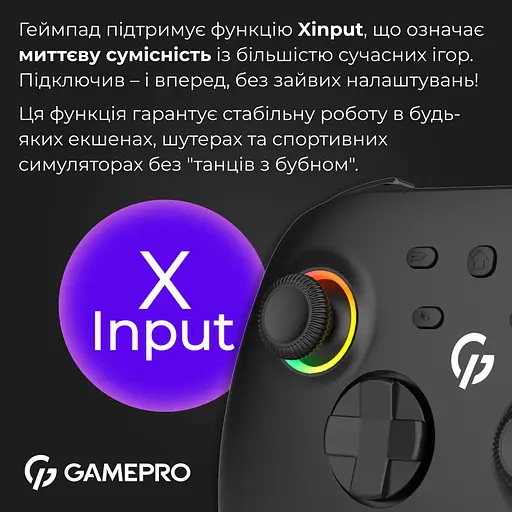 Геймпад GamePro із зарядною станцією BT 5.3/USB/2.4 ГГц (Switch/PC/iOS/Android) RGB Black (GPX13BDOC) - фото 11