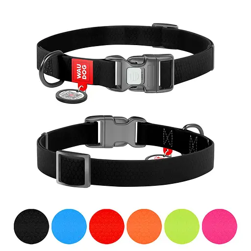 Нашийник для собак водостійкий Waudog Waterproof з QR-паспортом пластикова пряжка-фастекс Ш 25 мм Д 38-58 см чорний - фото 2