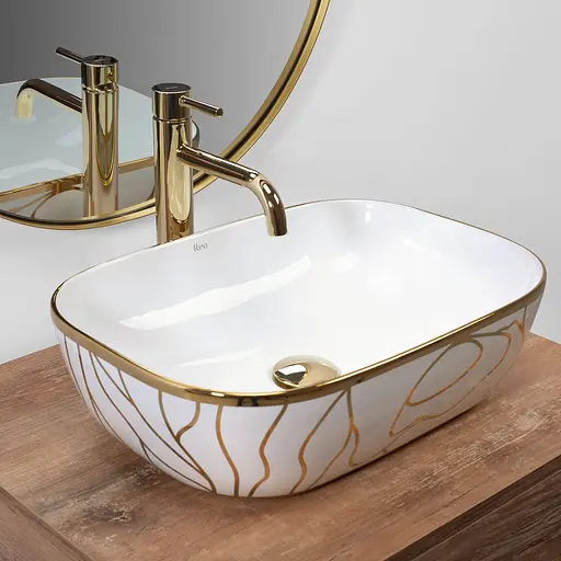 Умивальник Rea Belinda wave white gold накладний білий REA-U8472, Білий - фото 2