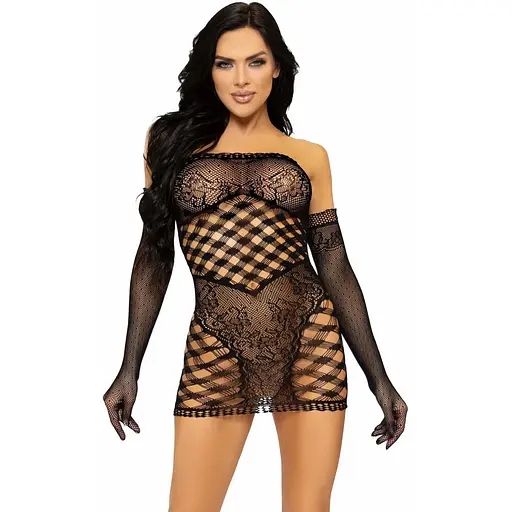 Leg Avenue 2 PC Tube dress and gloves OS Black - фото 3