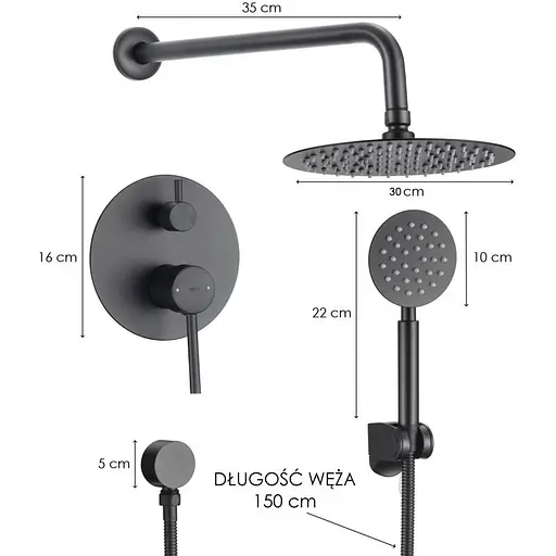 Душова система прихованого монтажу Yoka Studio 30 black + BOX BP.STUDIO 30 BLK, Чорний матовий - фото 3