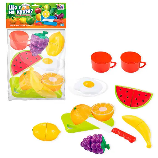 Фрукти на липучках "Що є на кухні?" 65298 4FUN Game Club, 11 елементів, досточка, ніж, у пакеті (6980629382135) - фото 1