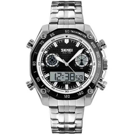 Наручные мужские часы Skmei 1204 direct (Черные с белым кантом)