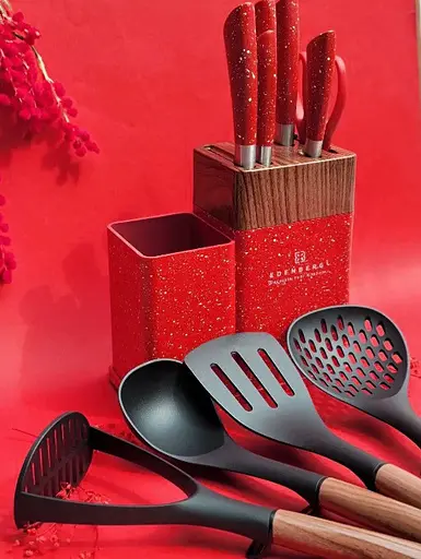 Набір кухонних ножів Edenberg EB-11098 на стійці 12 предметів Червоний - фото 5