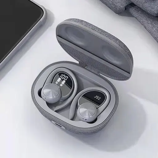 Бездротові спортивні Bluetooth навушники TWS J92 з тканинним зарядним кейсом, сенсорами управління Сірі - фото 4