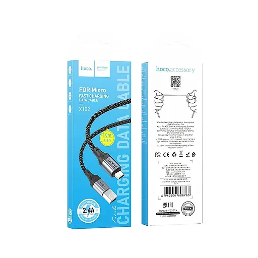 Кабель USB Hoco X102 Micro-USB 2.4 A 1 м для зарядки і передачі даних чорний - фото 2