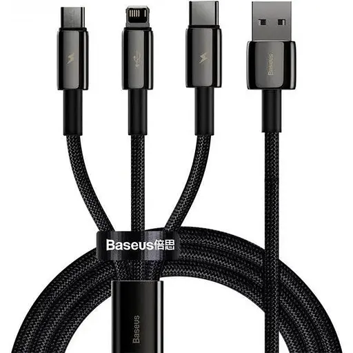 Кабель Baseus Tungsten Gold Oneforthree Fast Charging Data Cable USB to M + L + C 3.5A 1.5 м Bl