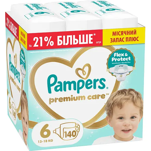 Подгузники Pampers Premium Care Размер 6 (13-18 кг) 140 шт. - фото 1