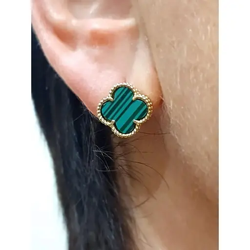 Золотые серьги Платон Клевер с малахитом. 2С128/71Б - фото 2