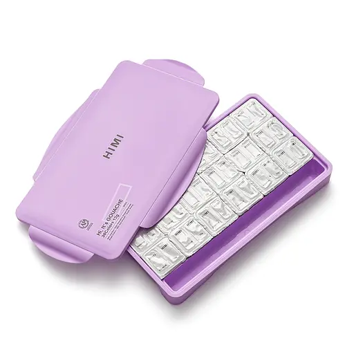 Набор гуашевых красок Twin Cup 36х12мл (в комплекте 3 кисти) фиолетовый пластиковый пенал HIMI - фото 8