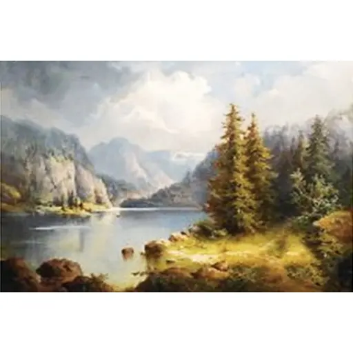 Алмазна мозаїка Гірське озеро. Guido Hampe, 40*50 см зі стразами на підрамнику повна викладка - фото 1