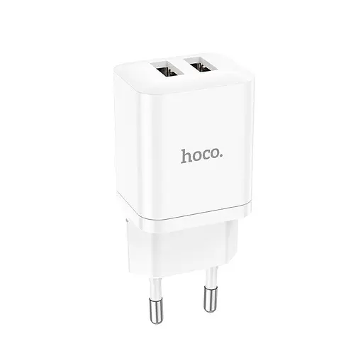 Адаптер сетевой HOCO Maker dual port charger N25 белое зарядное 2USB - фото 1