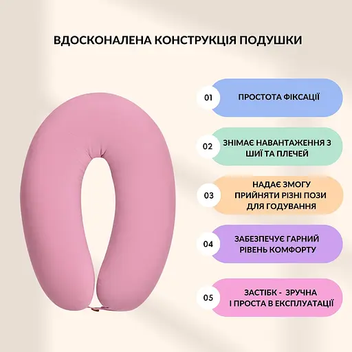 Подушка для вагітних та годування Sei Design трикотаж гіпоалергенна, наволочка з бавовни на блискавці пудра 30 х 190 см (8000036178*003) - фото 3