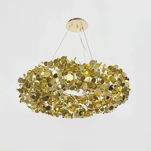 Изысканная кольцевая золотая люстра с металлическими монетками Ø 80 см | Ст. 6013-800 GD | Line F - фото 5