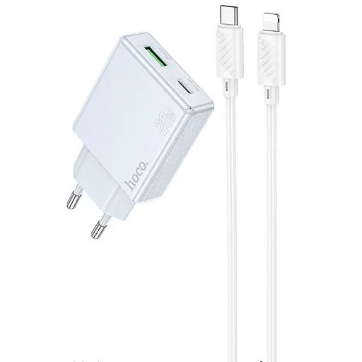 МЗП Hoco C142A Direct PD20W+QC3.0 (1USB-A/1C) + кабель Type-C to Lightning Blue
