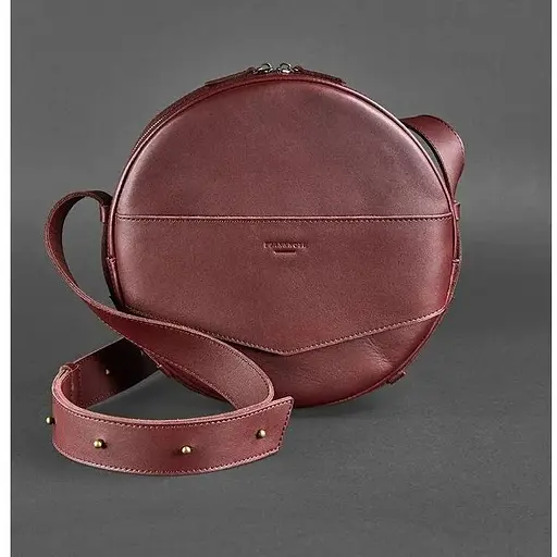 Кожаная женская круглая сумка-рюкзак Maxi бордовая - фото 1