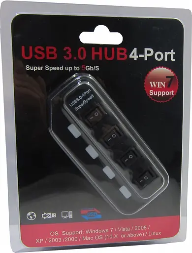 USB-Хаб Lapara USB 4 порта USB 3.0 с 4-мя виключателеми ON/OFF для каждого порта, с БП 2А/5В, черний (LA-USB305) - фото 5