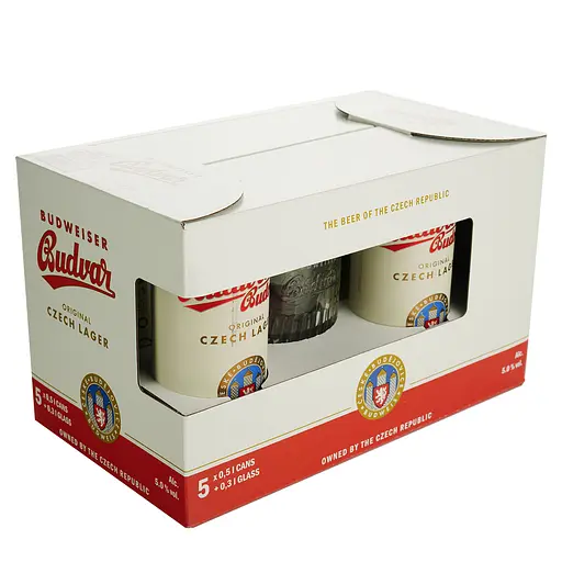 Набор: пиво Budweiser Budvar Original (5 шт. х 0.5 л = 2.5 л) + кружка 0.3 л - фото 1