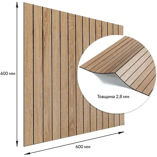 Покриття вінілове самоклеюче Wall Sticker 3D рейки 600х600х2,8мм Світлий мигдаль SW-00002204 - фото 4